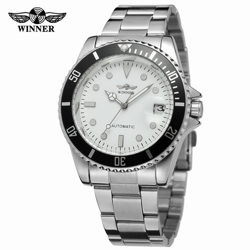 Winner Automatic Mechanical Watch Business Casual Waterproof Luminous Calendar Hollow Stainless Steel Strap Watch Male 8066
