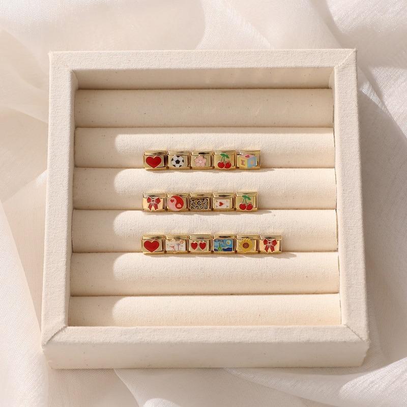 Red Heart Cherry Tai Chi Leopard Gold Color Italian Charm Links Fit 9mm Bracelet Stainless Steel Men Women DIY Making Gift