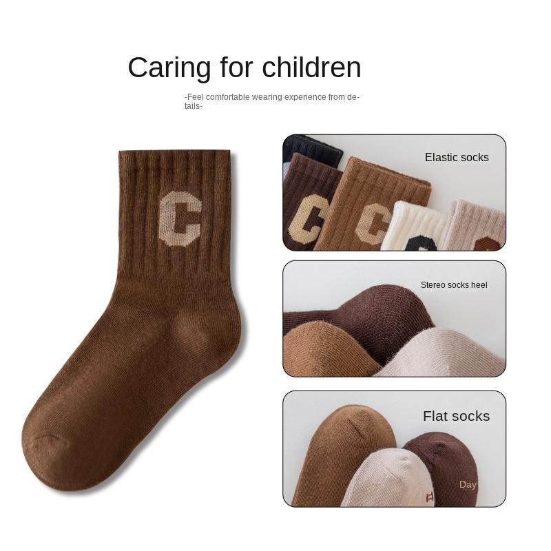 Children's Socks Children's Socks Autumn and Winter Letters Tube Socks Combed Cotton Casual Children's Socks