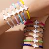 Bohemian Colorful Multi-faceted Crystal Bead Cross Shell Elastic Beaded Bracelets for Women Friend Vacation Stackable Jewelry
