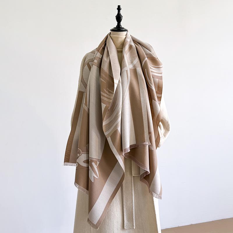 Elegant Geometric Design Scarf Imitation Cashmere Soft Warm Versatile Shawl Coldproof Windproof Blanket Scarf For Autumn Winter