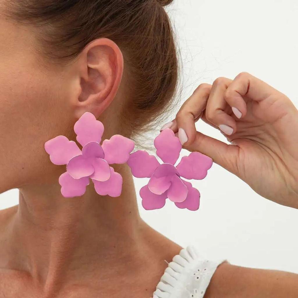 SHIXIN 6 Colors Elegant Drip Oil Big Flower Stud Earrings for Women New Trendy White Floral Earrings Female Daily Jewelry Gift