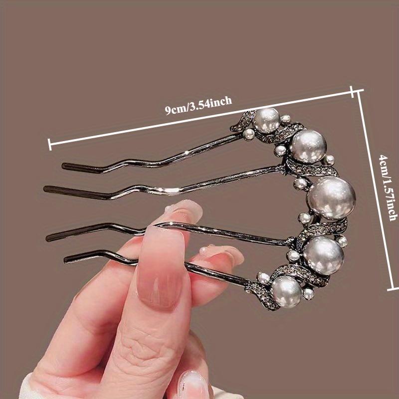 1 Stück Set von U-förmigen Haarnadeln mit Imitationsperlen für Damen, Haarnadel für Dutt am Hinterkopf, Metall-Einsteckkamm mit vier Zinken