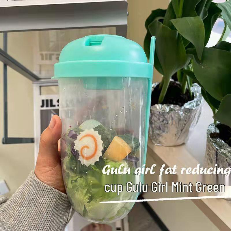 

Portable Double-Layer Salad Cup with Fork - Ideal for Office and On-the-Go Upper 300ML Lower 500ML