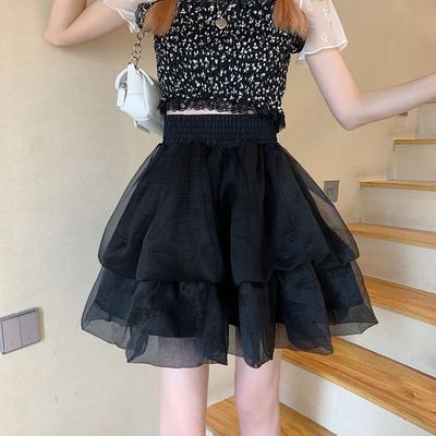 Mesh Sweet Tierred Solid Skirt Women Fashion High Waist Chic Puffy Skirts Summer Pretty Style Skinny Lady White Skirt