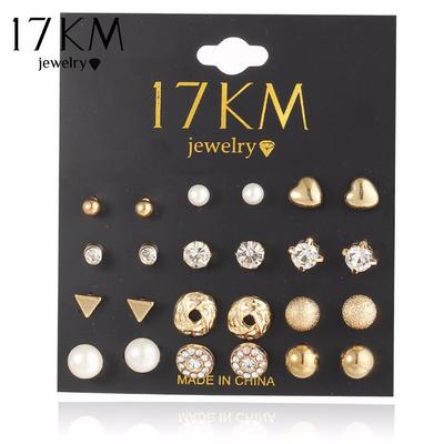 Mode 12 paar/satz Trendy Stil Frauen Quadratische Kristall Herz Stud Ohrringe für Frauen Piercing Simulierte Perle Blume Ohrring