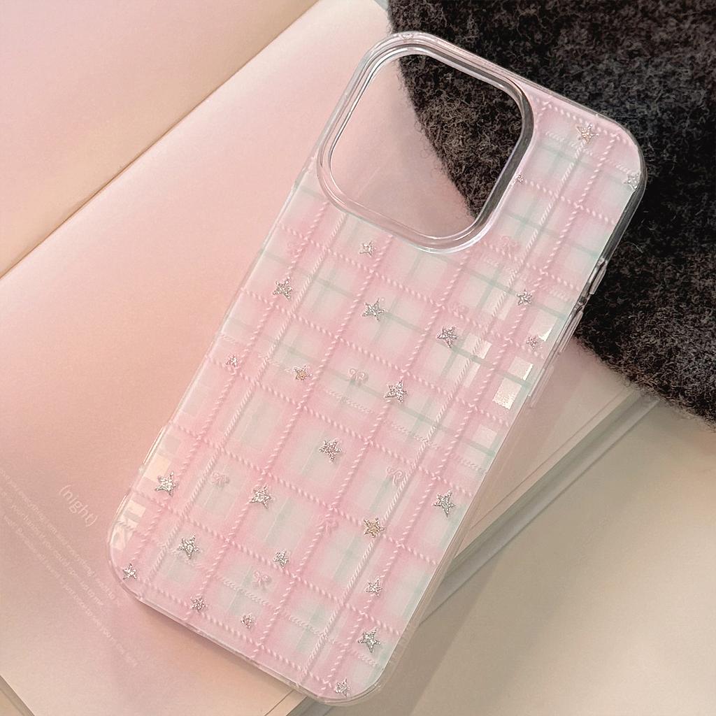 Sweet and Sweet Suitable for Apple 16 Mobile Phone Case Iphone17promax Hard 13 Pink Plaid Star