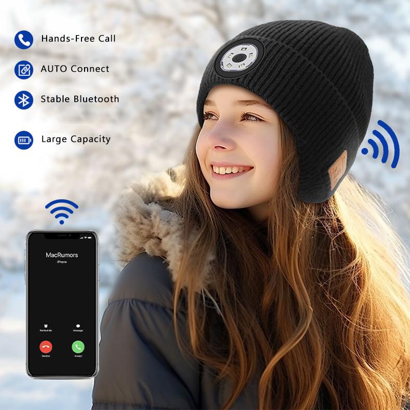 VAORLO Bluetooth Plush Hat Earphones With Flashlight HiFi Stereo Music Super Bass Headset HD Noise Cancel Headphone For All Smartphones