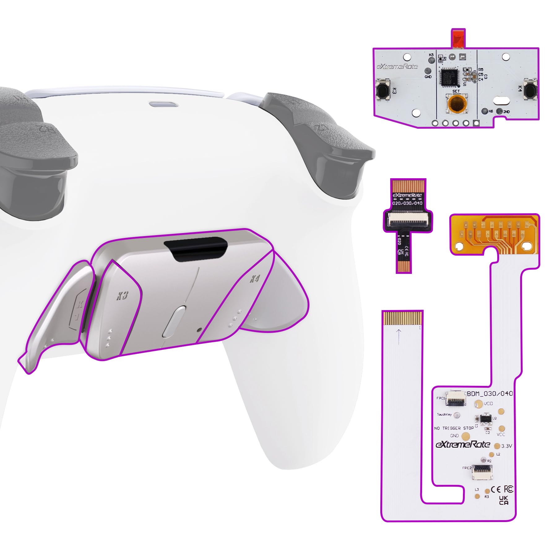 

Pure color metal version RISE4 V3 back remap kit for eXtremeRate ps5 controller upgrade board back shell 4 silver back buttons for ps5 controller not