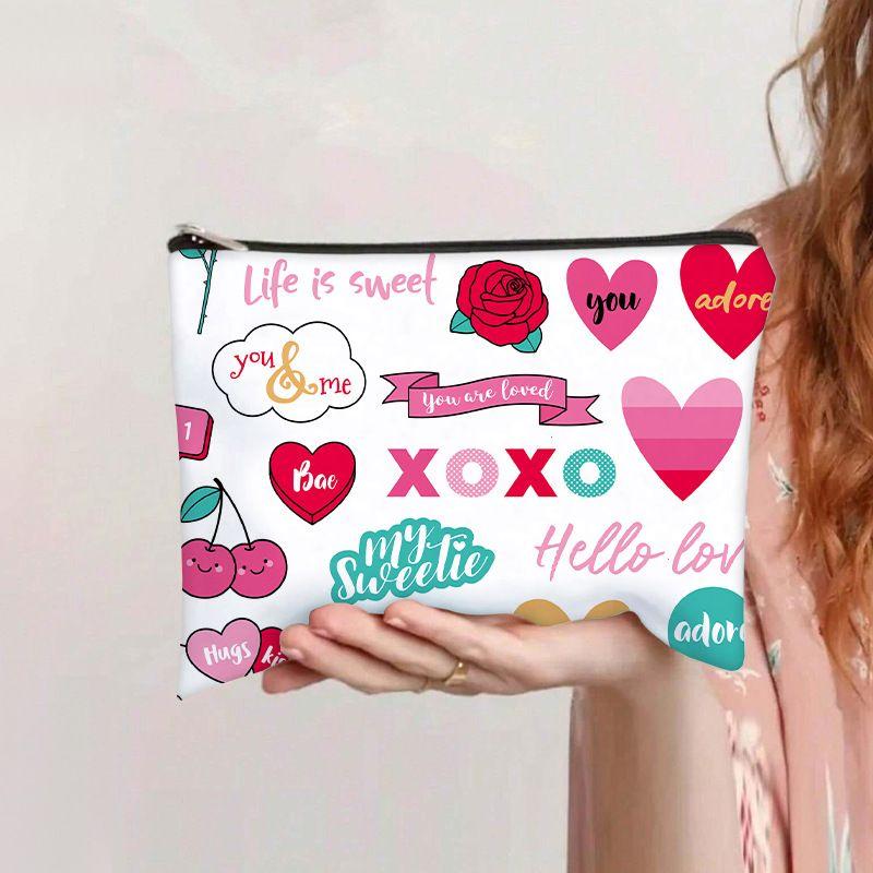 Love Flat Bag Women's Clutch Bag Student Stationery Pencil Case Coin Purse Large Capacity Canvas Bag