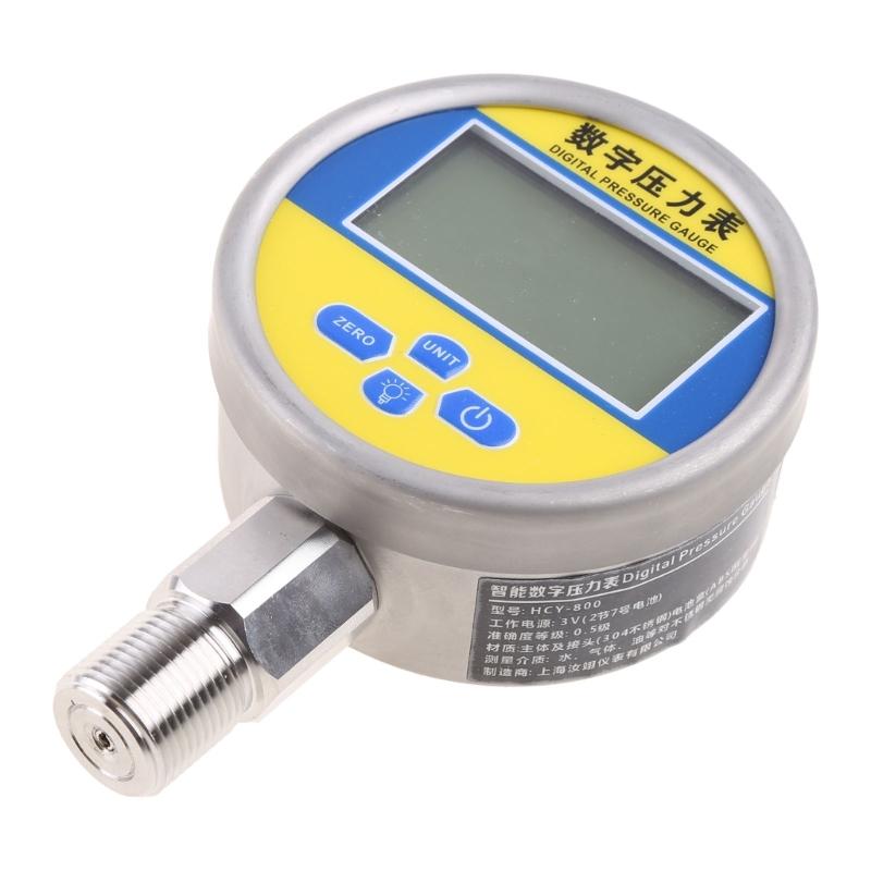 Digital Hydraulic Industrial Pressure Gauge Lower Mount Battery Powered Large LCD Dispaly Reset Function 5 Units Durable