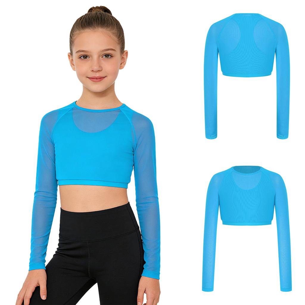 Top Sportivi Hip Hop Dance per Bambine e Ragazze, Manica Lunga, Rete, Crop Top con Gilet Integrato per Yoga, Allenamento, Corsa, Abbigliamento Attivo