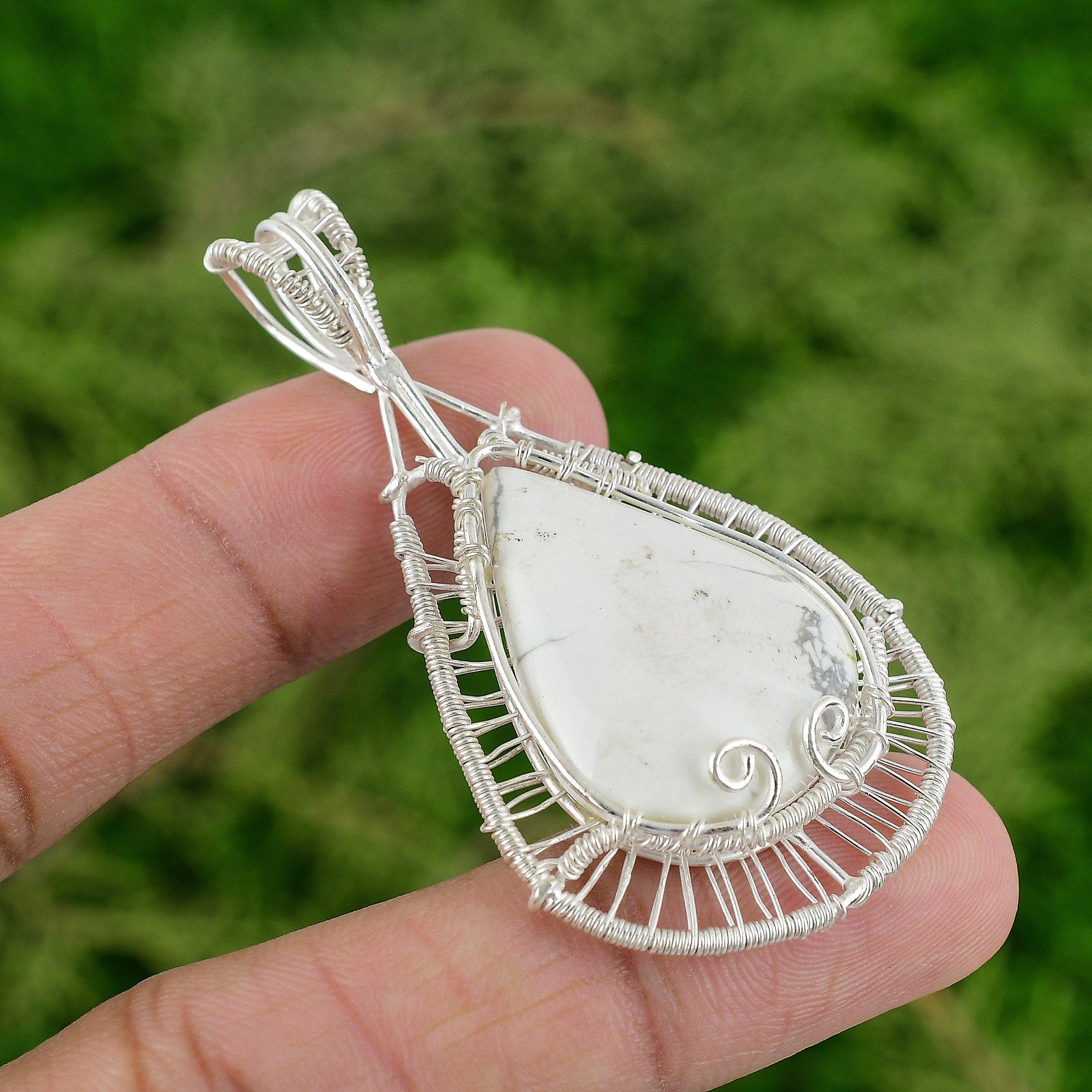 

Daughters Day Deal 925 Silver Howlite Gemstone Boho Wire Wrap Pendant Jewelry