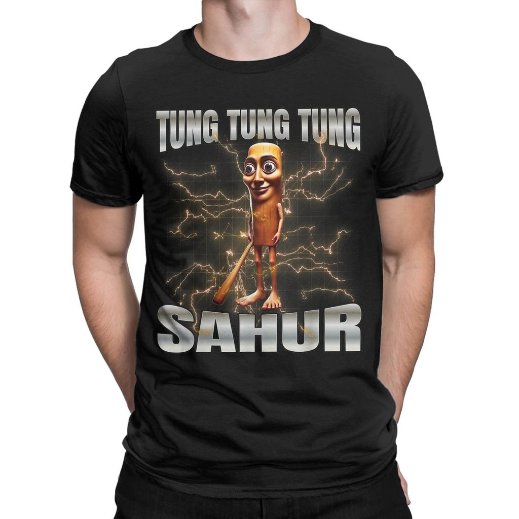 Vintage Tung Tung Tung Sahur Italian Brainrot Meme T-Shirts Men Round Collar Pure Cotton T Shirts Short Sleeve Tees Clothing