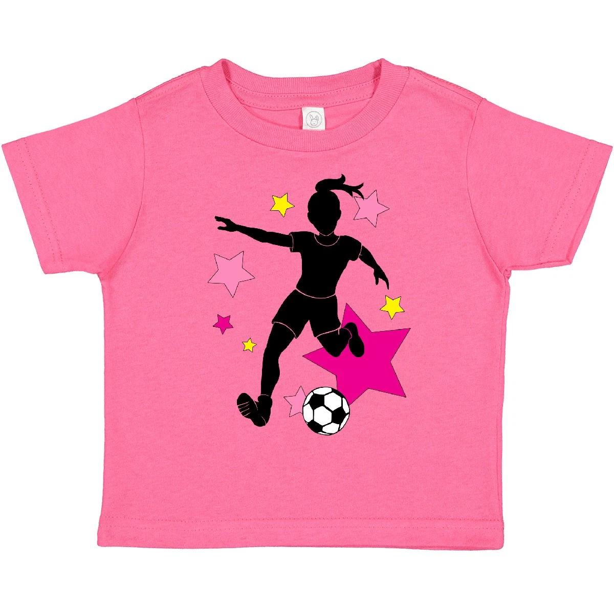 Inktastic Girl Playing Soccer- Pink And Yellow Stars Toddler kids boys T-Shirt Sports Ball 160