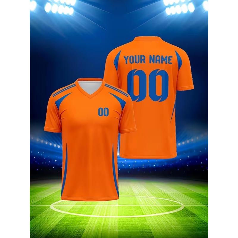 Printed Custom Name Team Name Numbers Football Jersey New Sports T Shirts Stripe Sports Jerseys Cool V Neck Tops Unisex Tee