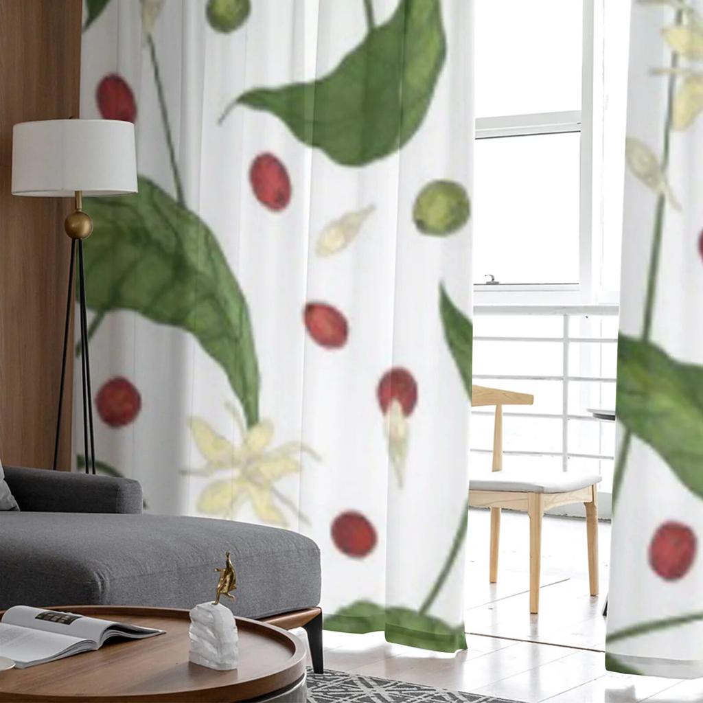 Natural Coffea Or Coffee Tree Leaves Chiffon Sheer Curtains for Living Room Bedroom Window Curtain Voiles Tulle Cortinas