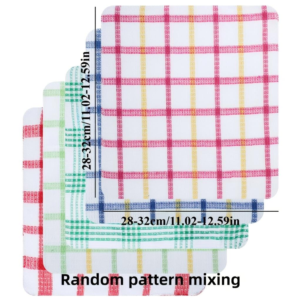 10pcs Dishcloths Waffle-pattern Plaid Kitchen Towels Kitchen Housekeeping Cleaning Cloth Highly Absorbent Quick-drying Lint-free