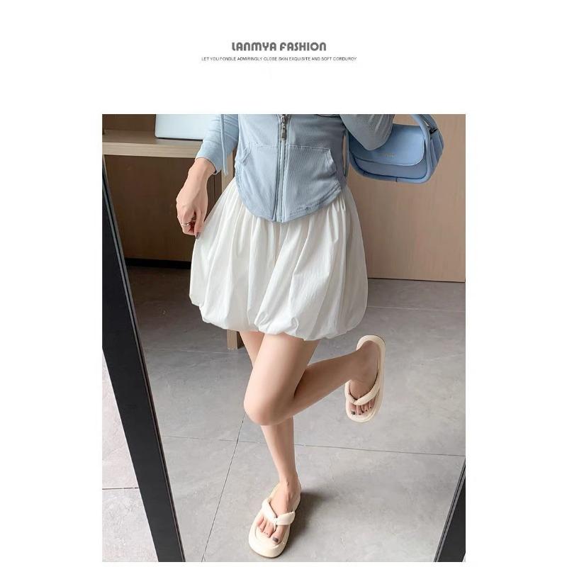 Hot Style Elastic Pocket Fluffy Flower Bud Skirt New Summer High Waist Lantern Black and White Pants Short Skirt