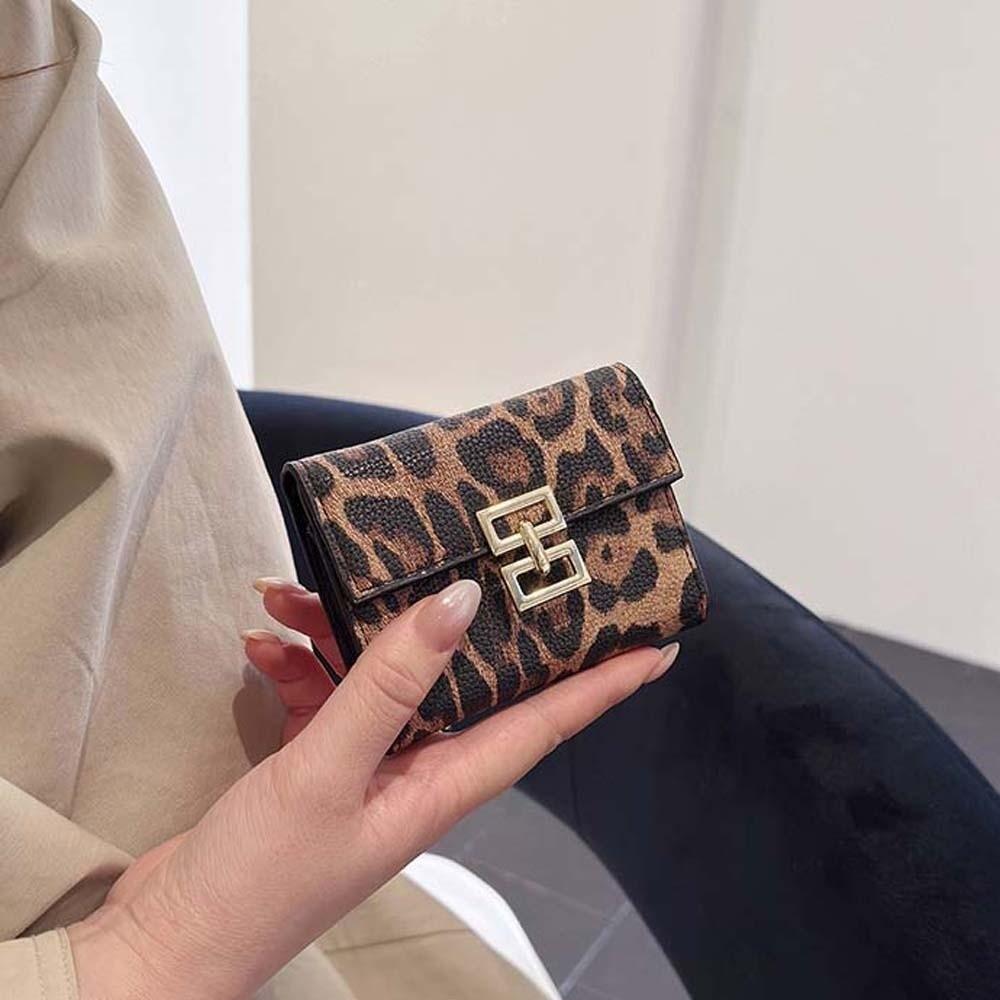 Texture Short Square Purse Portable PU Card Bag Versatile Leopard Print Wallet  Shopping