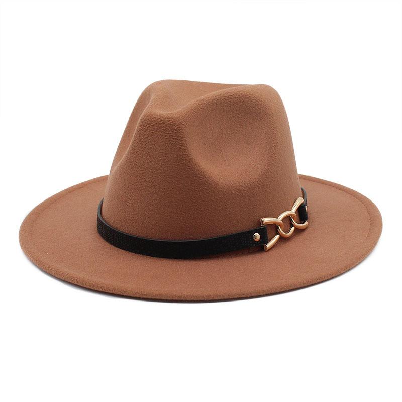 Big Brim Brown Belt British Retro Felt Hat Western Denim Woolen Tibetan Hat Jazz Hat
