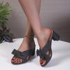 Slippers Women's Cloth Slippers Women's Square Toe Block Heel 2025 Summer New Fashion Slippers