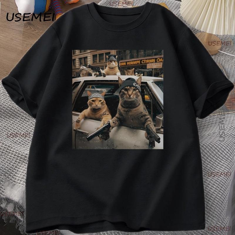 Funny Cat Gang Vintage TShirt Meme Cat Graphic Tee Joke T Shirt Cool Casual Cotton Short Sleeve Tshirt Unisexs Clothing Tops