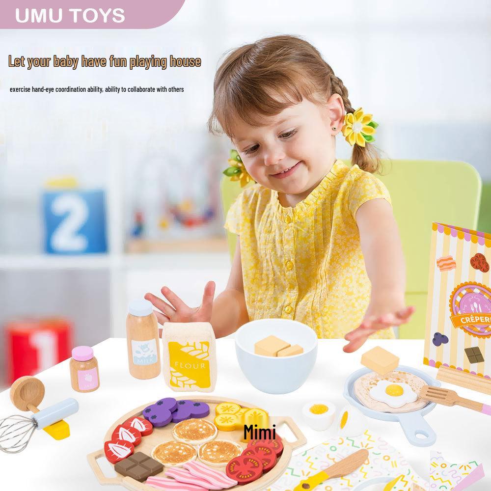 Wooden Pretend Play Kitchen & Waffle Set - Educational Toys for Children