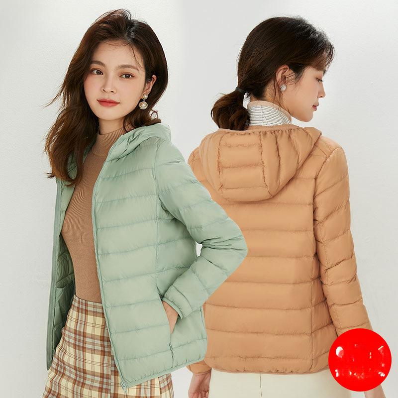 Chaqueta de plumón con capucha de invierno para mujer, ligera, corta, de talla grande, ligera, de plumón de pato blanco