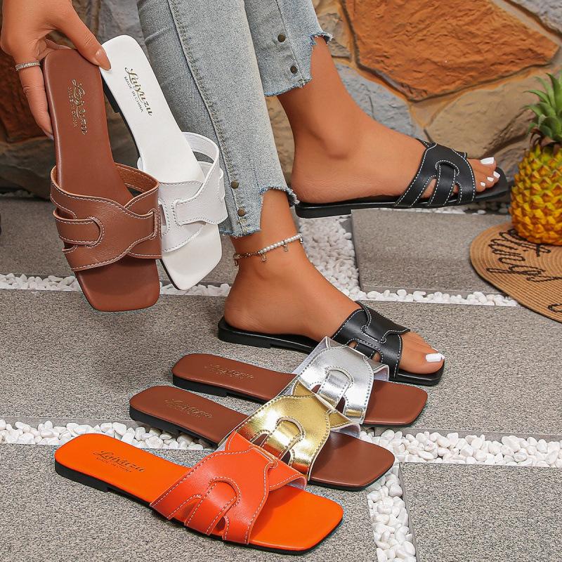 Slippers women's summer cross with flat bottom cool slippers soft bottom one-word simple beach slippers women