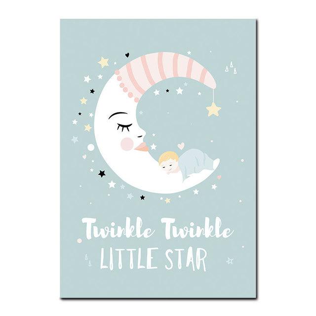Modern Kindergarten Children's Room Canvas Cartoon Painting Clouds Moon Star Space Love Decorative Painting Kids Wall Art