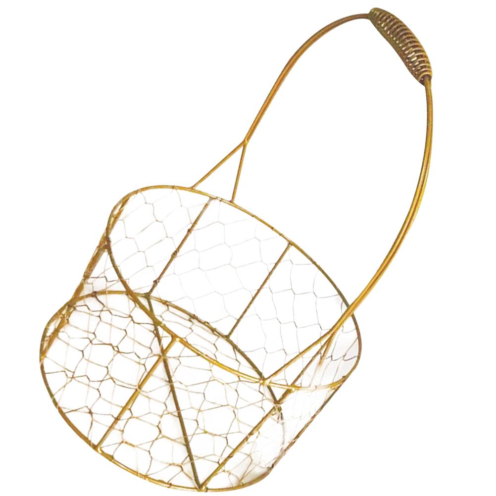 

Круглая металлическая проволочная корзина с ручкой Круглая корзина для хранения Декоративная корзина 28X18CM золотистый