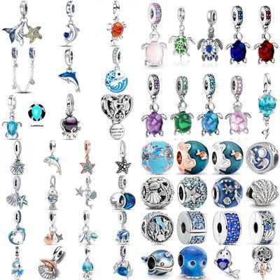 New Summer Ocean Series Blue Turtle Dolphin Pendant Diy Beads Fit Original Diy Charms Silver 925 Bracelet For Girl Women