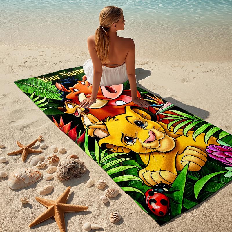 Custom Name Jungle Safari Stylish Digital Printing Beach Towel Quick‑Drying Absorbent Blanket for Beach Pool Gym Travel