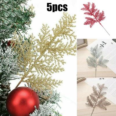 Yapay Yapraklar 5 Adet Yaprak Parti Parıltılı Yapay Noel Dekoru