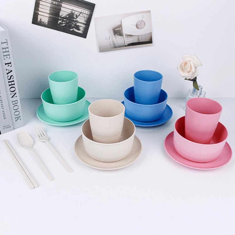 6Pcs Tableware Set Wheat Straw Cutlery Dinnerware Set Unbreakable Tableware Dishes Camping Set Of Dishes Dinnerware