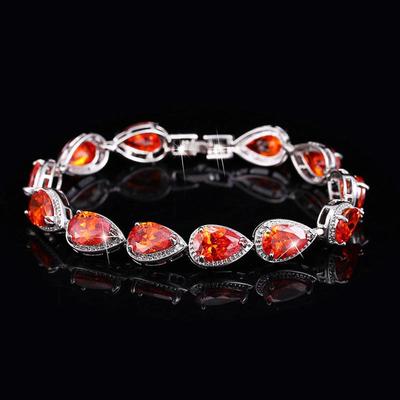 Bracciali Tennis da Matrimonio CMM di Lusso Color Argento Goccia d'Acqua Rubino Zirconia Cubica