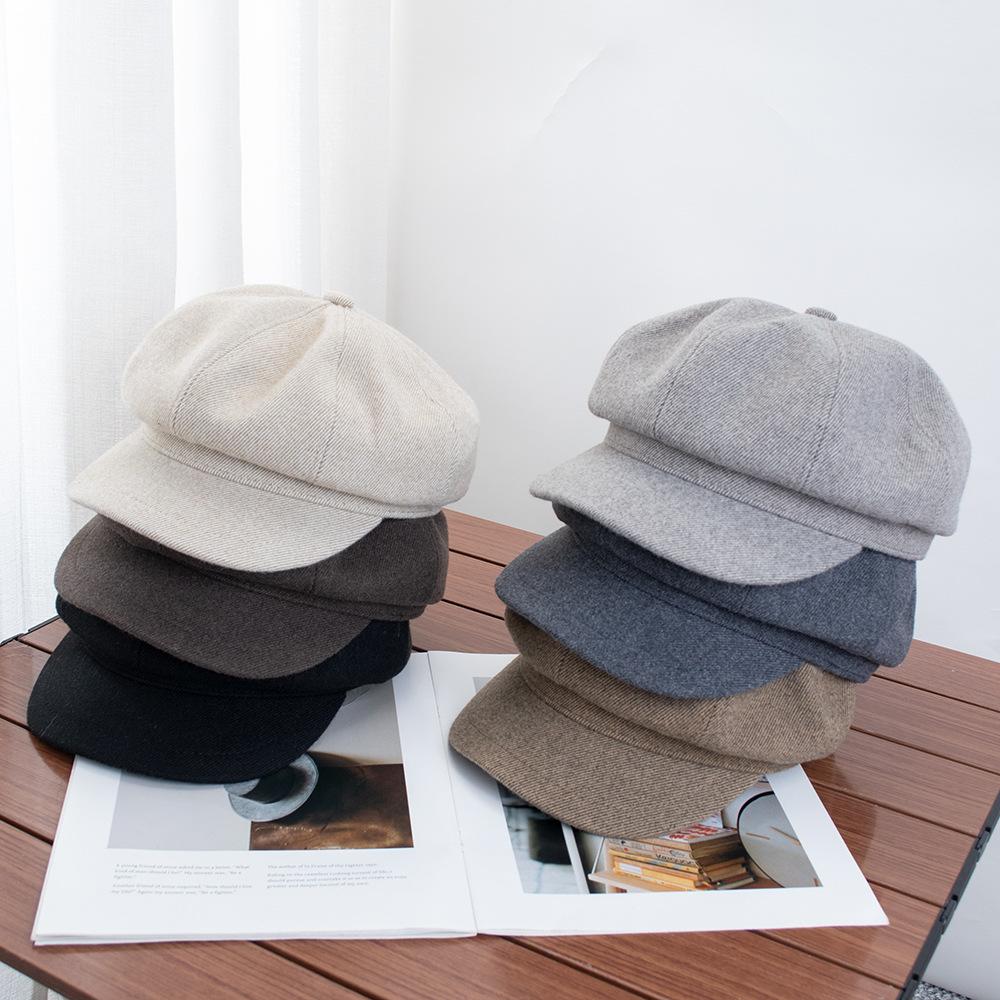 Autumn and winter high-grade retro thick cotton face small octagonal hat British style basic versatile painter hat newsboy hat tide