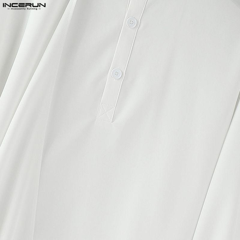 INCERUN S-5XL Men Round Neck Layers Long Sleeve Solid Casual Shirts Tops
