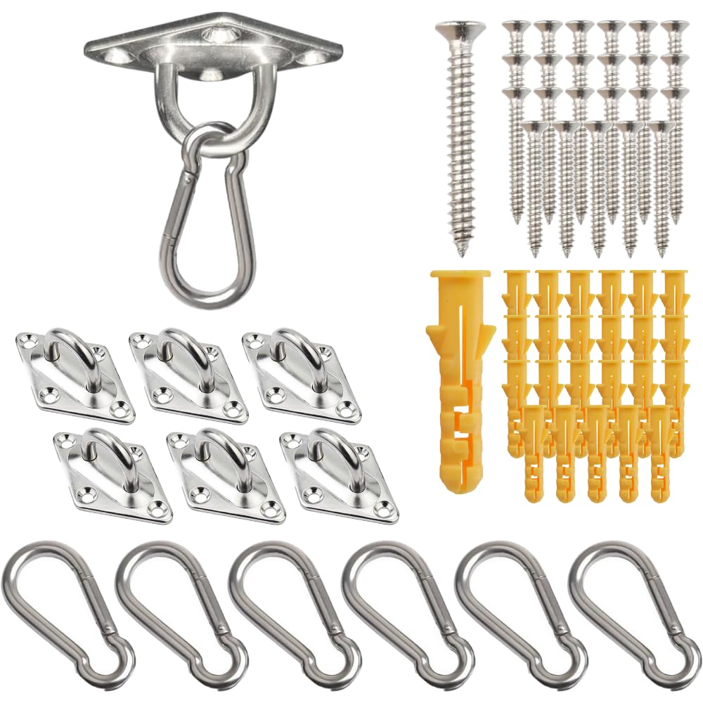 

PLEAVIT Нержавеющая сталь Рым-болты Рым-пластины для потолочных крюков, Подвесное оборудование, Карабин в комплекте, Набор из 6 шт.