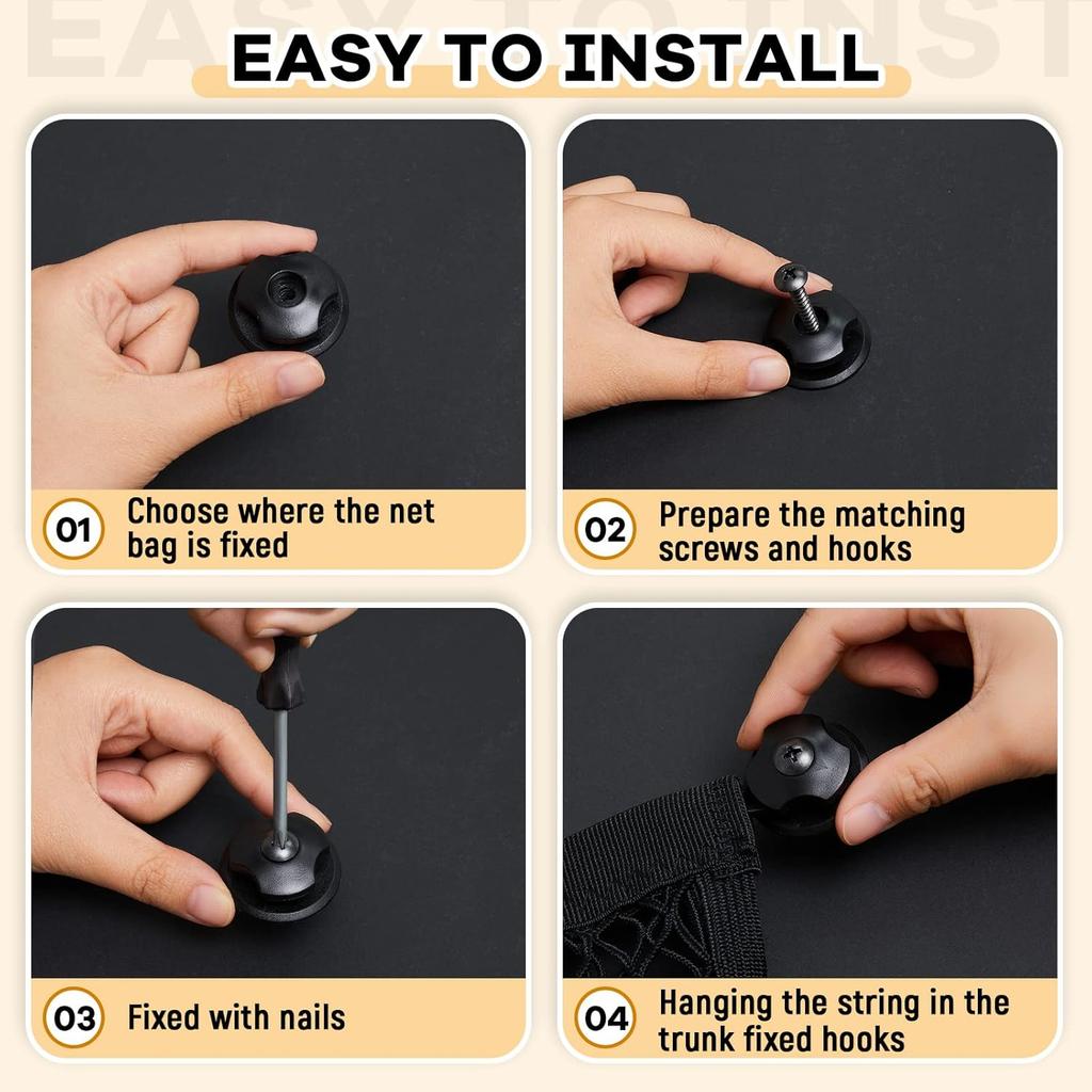 Frienda 2 Pieces Stretchable Small Cargo Net Pocket Storage Mesh Net Elastic Automotive Storage Pouch With 8 Pieces Mounting Screws And Hooks For