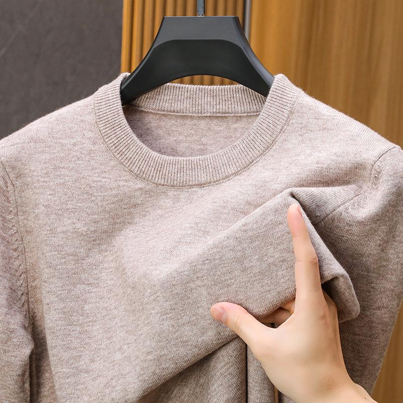 Men's Casual Loose Knit Sweater - 2024 Autumn/Winter Warm Solid Color Round Neck Pullover
