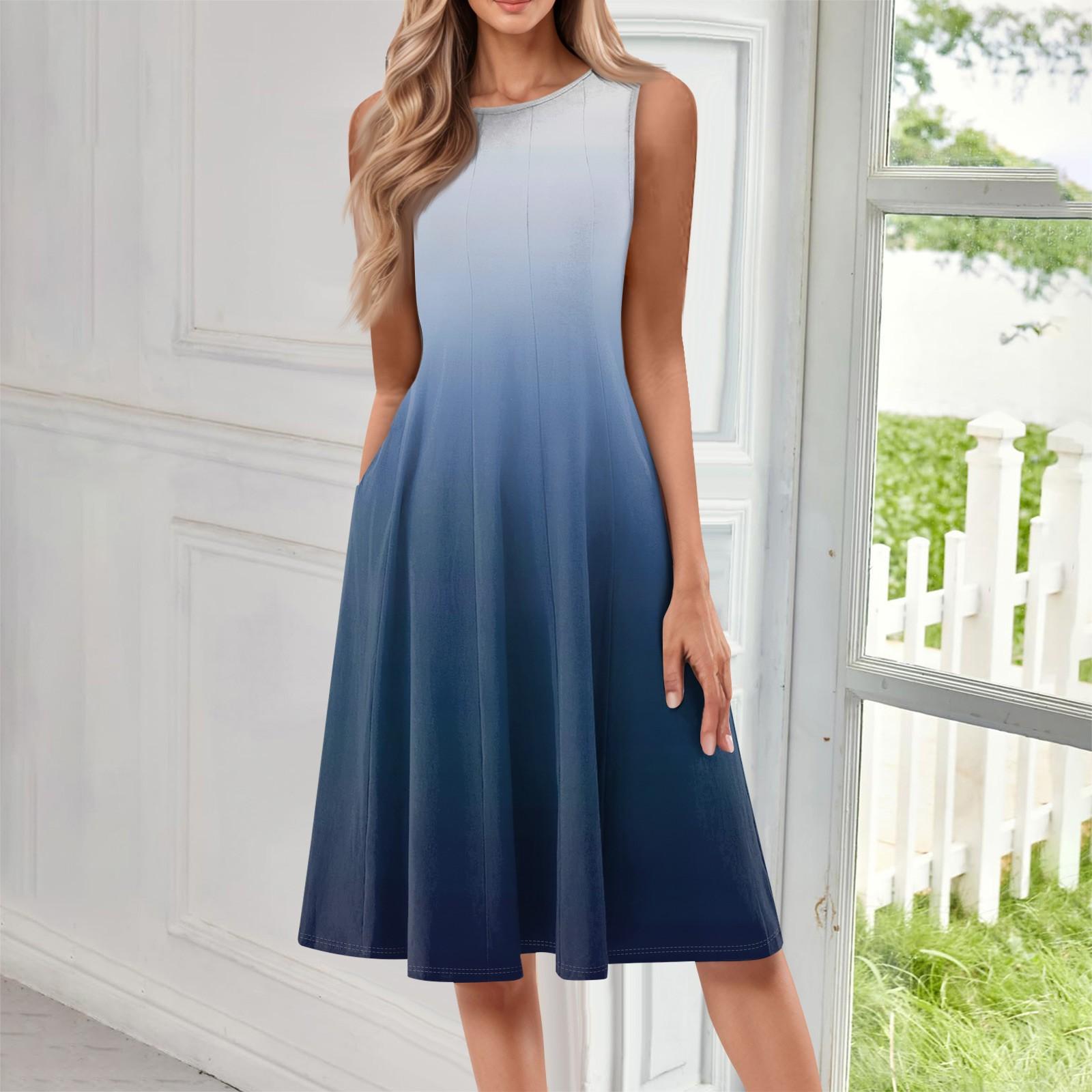 

Женское повседневное и модное платье средней длины с круглым вырезом без рукавов и принтом XXXL