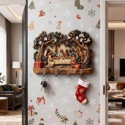 Wooden Wall Keychain Hanging Classic Wooden Nativity Shared Holder Keychain Ornament Key Up Movie Keychains Hooks Scene Han T9O6