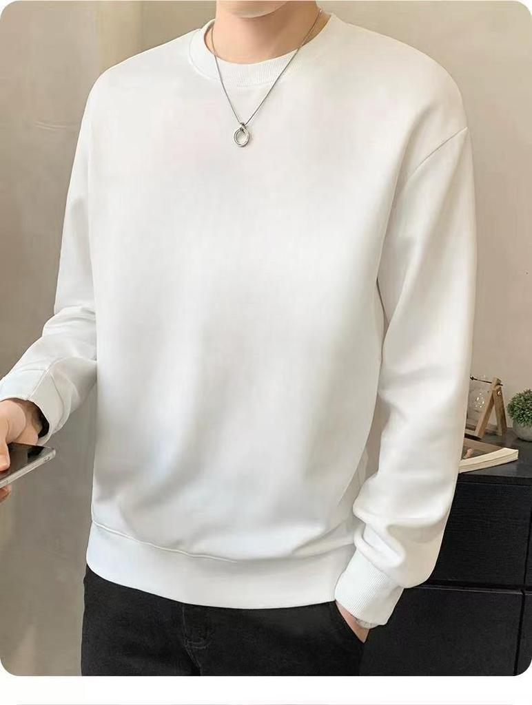 Men's Fleece-Lined Thickened Casual Loose Long Sleeve Warm Base Layer for Autumn and Winter