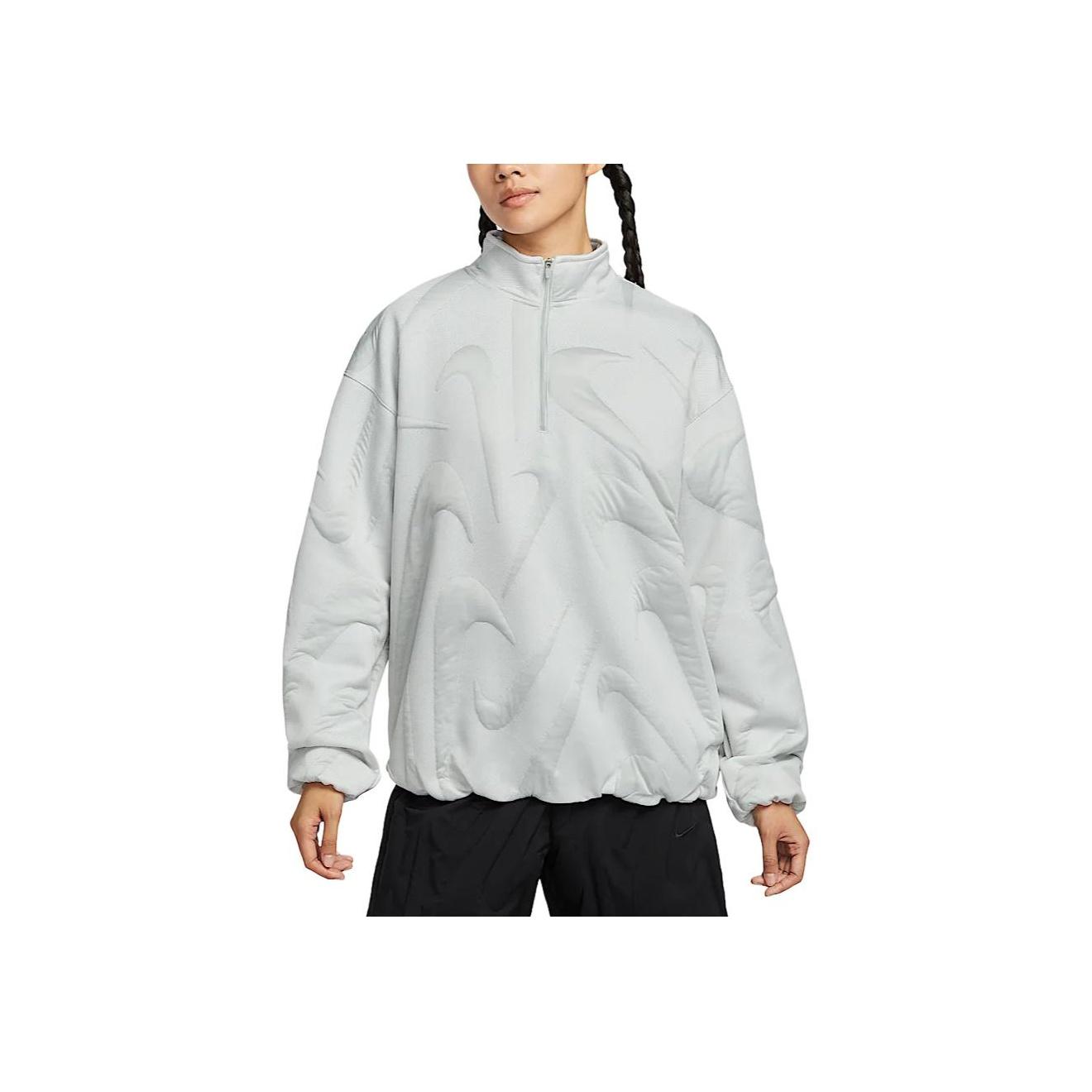 

Nike Sportswear Collection Solid Color Half-Zip Stand Collar Pullover Long Sleeve Sweatshirt Women sweatshirt Birch Light-Silver-Gray FV7807-051 L