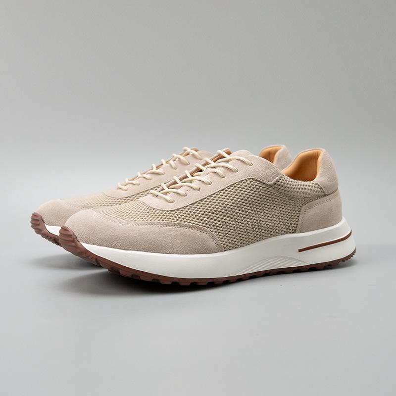 

Sand color lightweight breathable mesh splicing cow suede casual shoes trendy shoes cowhide men s sports leather shoes 38 [foot length 240] песочный