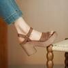 Women's High Heels Sandals Summer Elegant Hollow Braided Chunky Pumps Fashion Ankle Straps Versatile Vacation Casual Beach Shoes