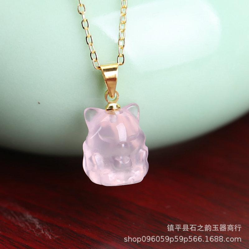 Šperky z přírodního křišťálu růžový křišťál ametyst devítiocasý liščí náhrdelník trojrozměrný jadeitový řetízek na klíční kost