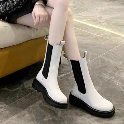 Bottines Chelsea mi-hautes tendance pour femmes Blanches à plateforme Mi-mollet Chaussures Femme Chic et élégant en promotion Qualité Y2k Nouveauté Travail Goth